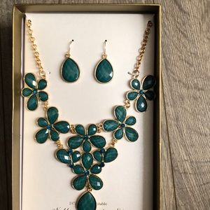 New in box necklace & earrings set jade or green